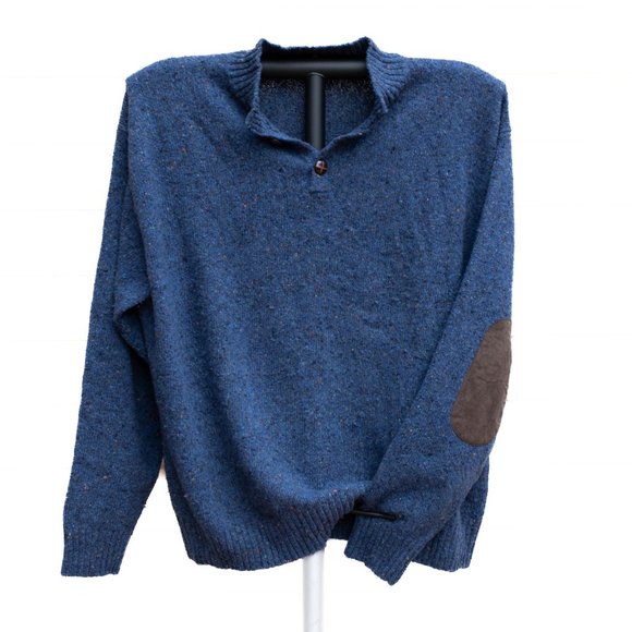 Peter Millar Other - Vintage PETER MILLAR Wool Blend Knit 2 Button Blue Boucle Mock Pullover, 2XL